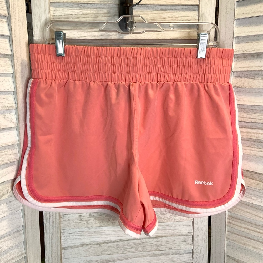 Reebok Coral Pink and White White Stretch Waist Lightweight Athletic Shorts